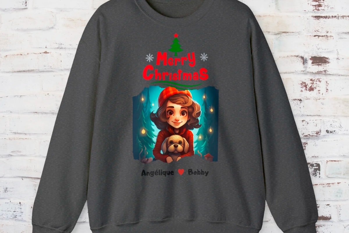 Pull personnalisé unisexe avec chien Merry Christmas