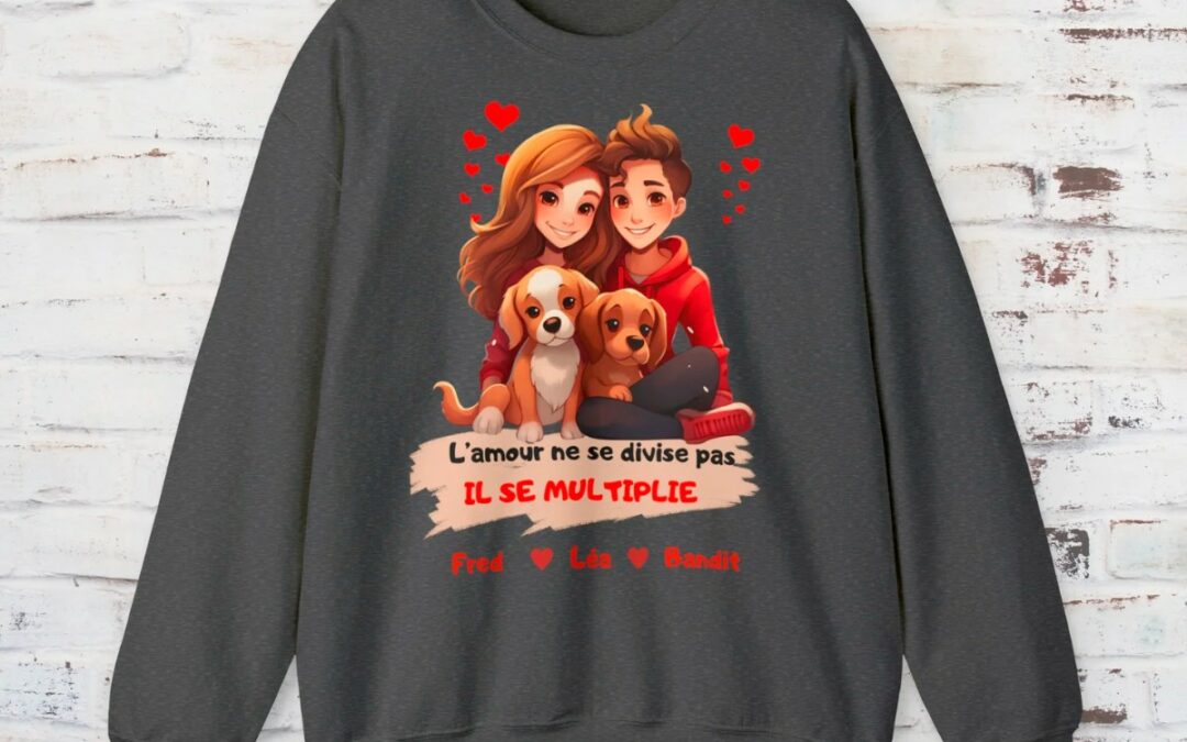 Amour qui grandit : pull unisexe pour les couples amoureux des chiens